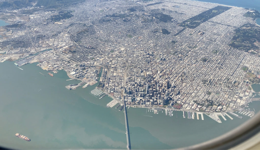 Downtown San Francisco is seen during Avelo Airlines' first passenger flight. The trip traveled from Hollywood Burbank Airport in Burbank, California (BUR) to Charles M. Schulz–Sonoma County Airport in Santa Rosa, California (STS) on Wednesday, April 28, 2021.
