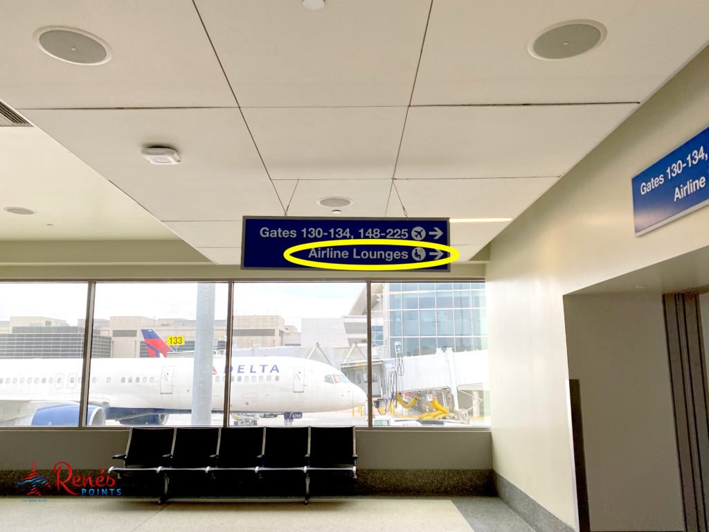 Follow the "Airline Lounges" signage to the American Express Centurion Lounge LAX is inside the Tom Bradley International Terminal (TBIT) at Los Angeles International Airport in Los Angeles, CA. (©Chris Carley/RenesPoints.com)