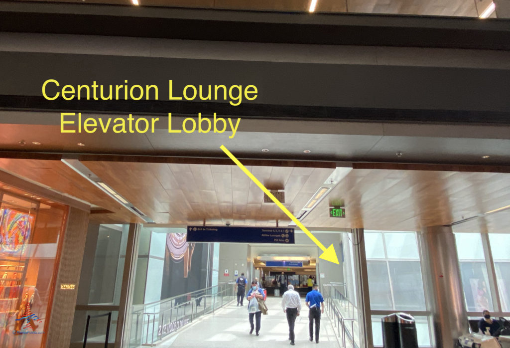 Here's where you'll find the entrance to the elevator lobby for the American Express Centurion Lounge LAX is seen inside the Tom Bradley International Terminal (TBIT) at Los Angeles International Airport in Los Angeles, CA. (©Chris Carley/RenesPoints.com)