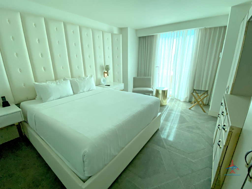 The master bedroom of a Delano Stay Well Suite is seen at the Delano Las Vegas, part of the Mandalay Bay Resort Casino complex near the Las Vegas Strip in Paradise, Nevada.