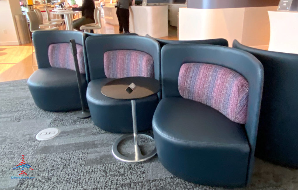 Seating is seen inside the Delta Sky Club “satellite” annex airport lounge inside Terminal 2 (T2) at Los Angeles International Airport (LAX) in Los Angeles, CA.