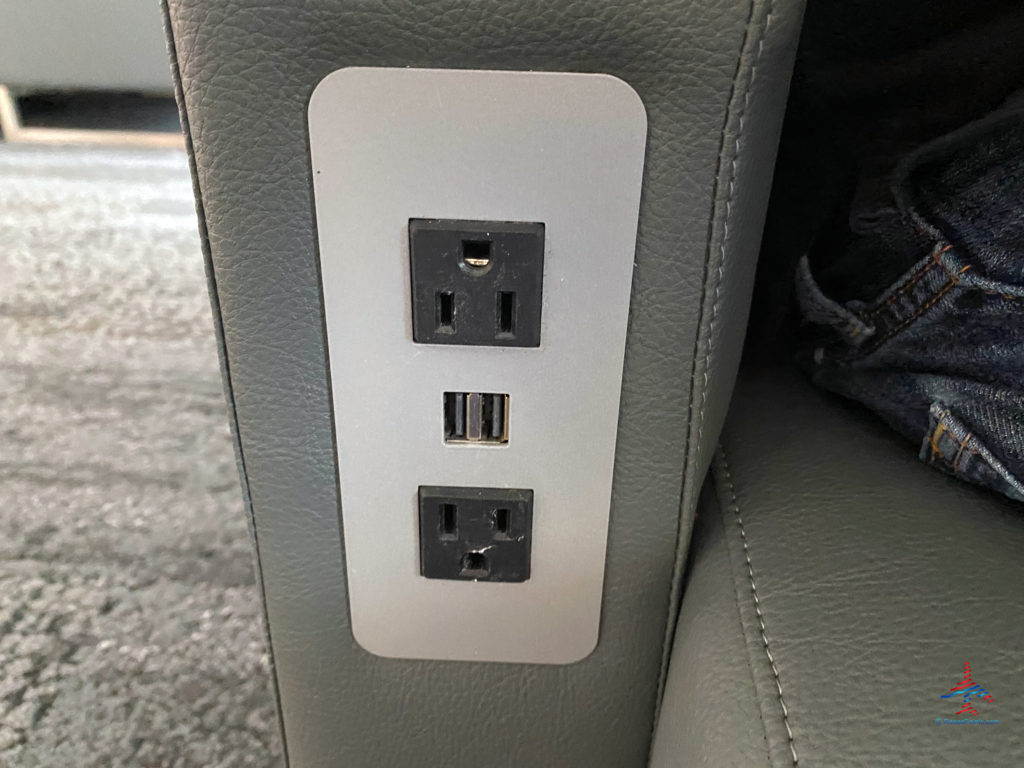 Power outlets and USB ports are seen inside the Delta Sky Club “satellite” annex airport lounge inside Terminal 2 (T2) at Los Angeles International Airport (LAX) in Los Angeles, CA.