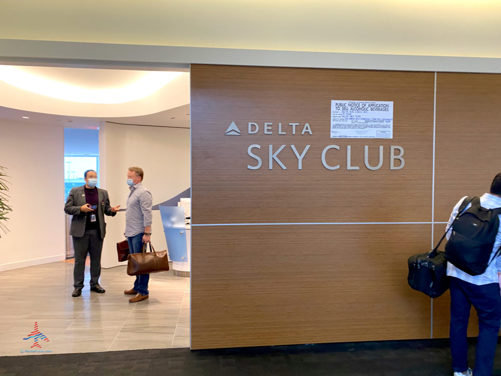 The entrance to the Delta Sky Club “satellite” annex airport lounge is seen inside Terminal 2 (T2) at Los Angeles International Airport (LAX) in Los Angeles, CA.
