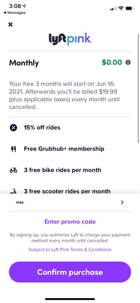 Complimentary Lyft Pink membership extension 