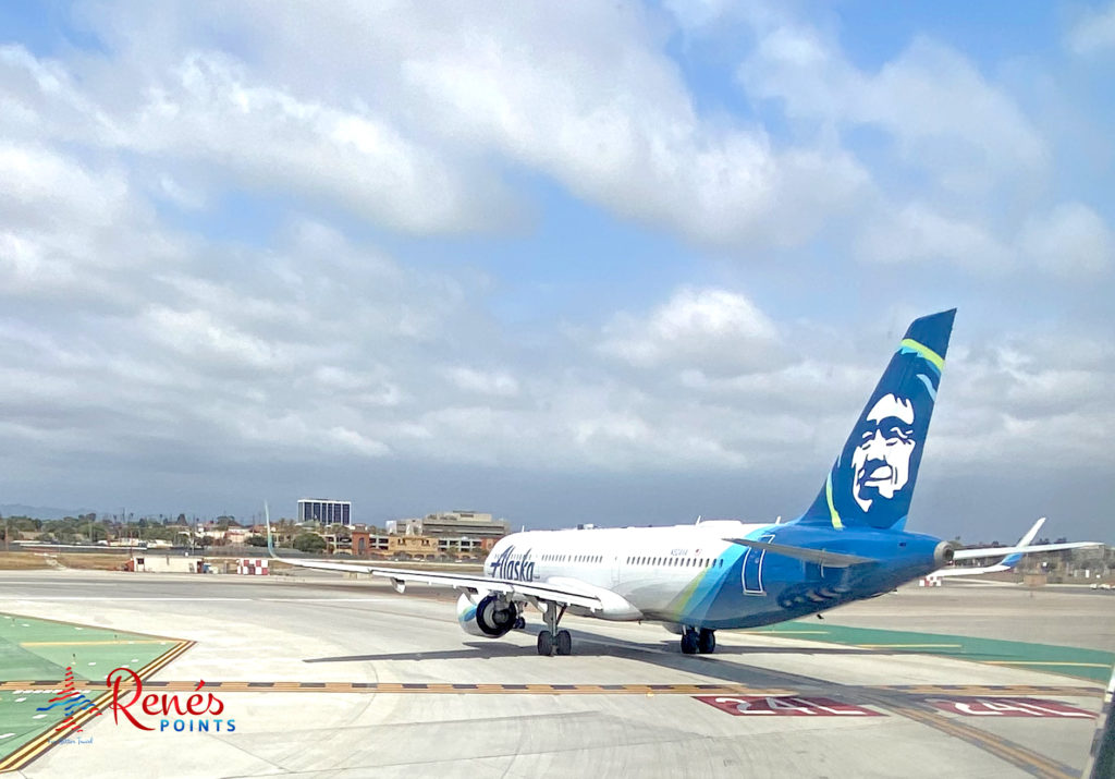 An Alaska Airlines Airbus taxies to take off at LAX's runway 24L.