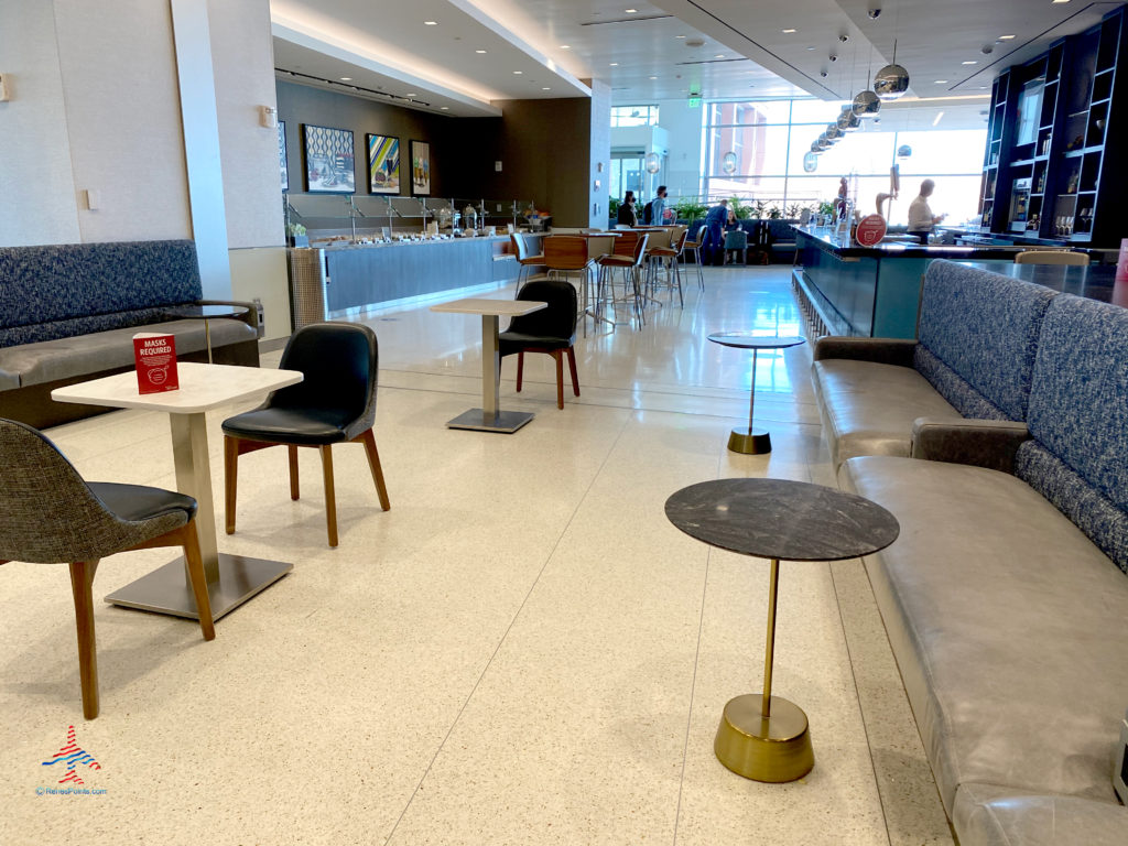 Cafe-style seating is seen during a visit to the Delta Sky Club Salt Lake City inside Terminal A of Salt Lake City International Airport (SLC). (Photo ©RenesPoints.com)