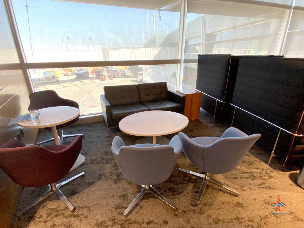 A sofa, table, and chairs are seen during a visit to American Express’ The Centurion Lounge - Las Vegas airport club lounge at Las Vegas International Airport (LAS) in Las Vegas, Nevada