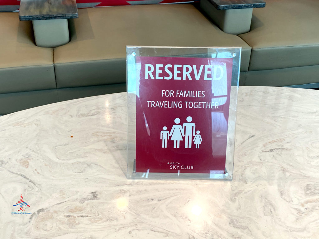 A seating area reserved for traveling families is seen during a visit to the Delta Sky Club Salt Lake City inside Terminal A of Salt Lake City International Airport (SLC). (Photo ©RenesPoints.com)