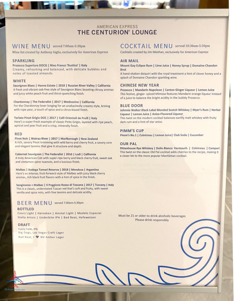 A signature cocktail menu for the bar is seen inside the dining area during a visit to American Express’ The Centurion Lounge - Las Vegas airport club lounge at Las Vegas International Airport (LAS) in Las Vegas, Nevada.