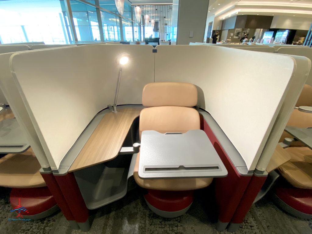 Work cubicles are seen during a visit to the Delta Sky Club Salt Lake City inside Terminal A of Salt Lake City International Airport (SLC). (Photo ©RenesPoints.com)