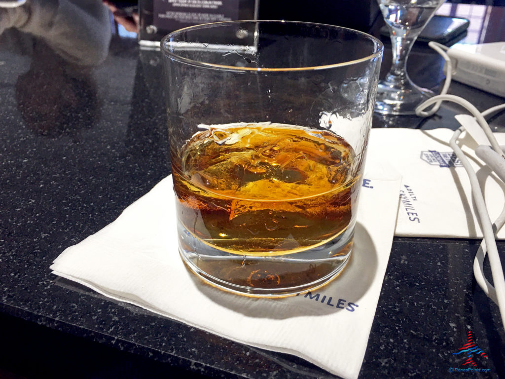 Woodford Reserve Double Oaked bourbon whiskey is seen at the Delta Sky Club in Salt Lake City, Utah.