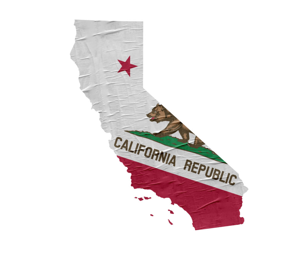 Map of the US State of California with grunge flag