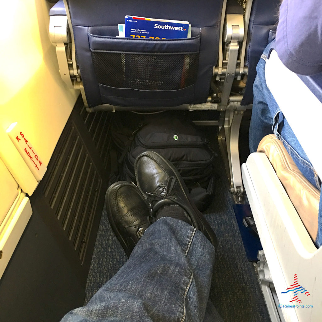 Seat 12A, row 12, exit row on a Southwest Airlines Boeing 737-700 aircraft.